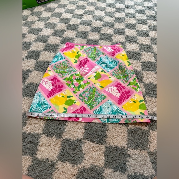 LILLY PULITZER 90s/Y2K Pink Tile Patch Vintage Skirt Alligator Lemon Seashell 2 - Picture 12 of 14